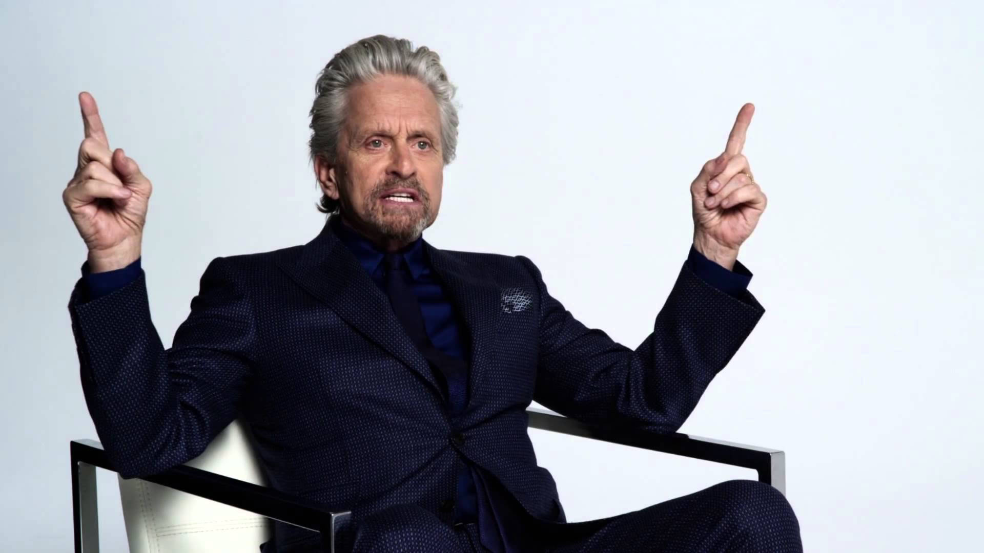 Michael Douglas, gray hair, dark suit, Full HD Desktop Wallpaper