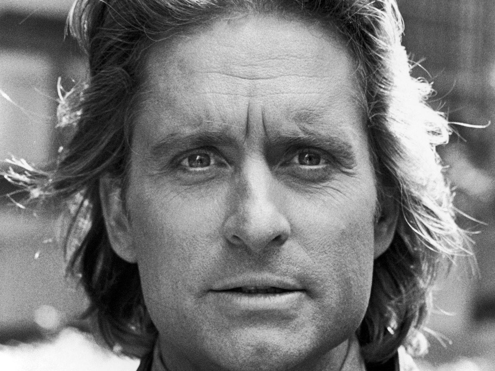 Michael Douglas, black and white, close-up portrait, HD Desktop Wallpaper