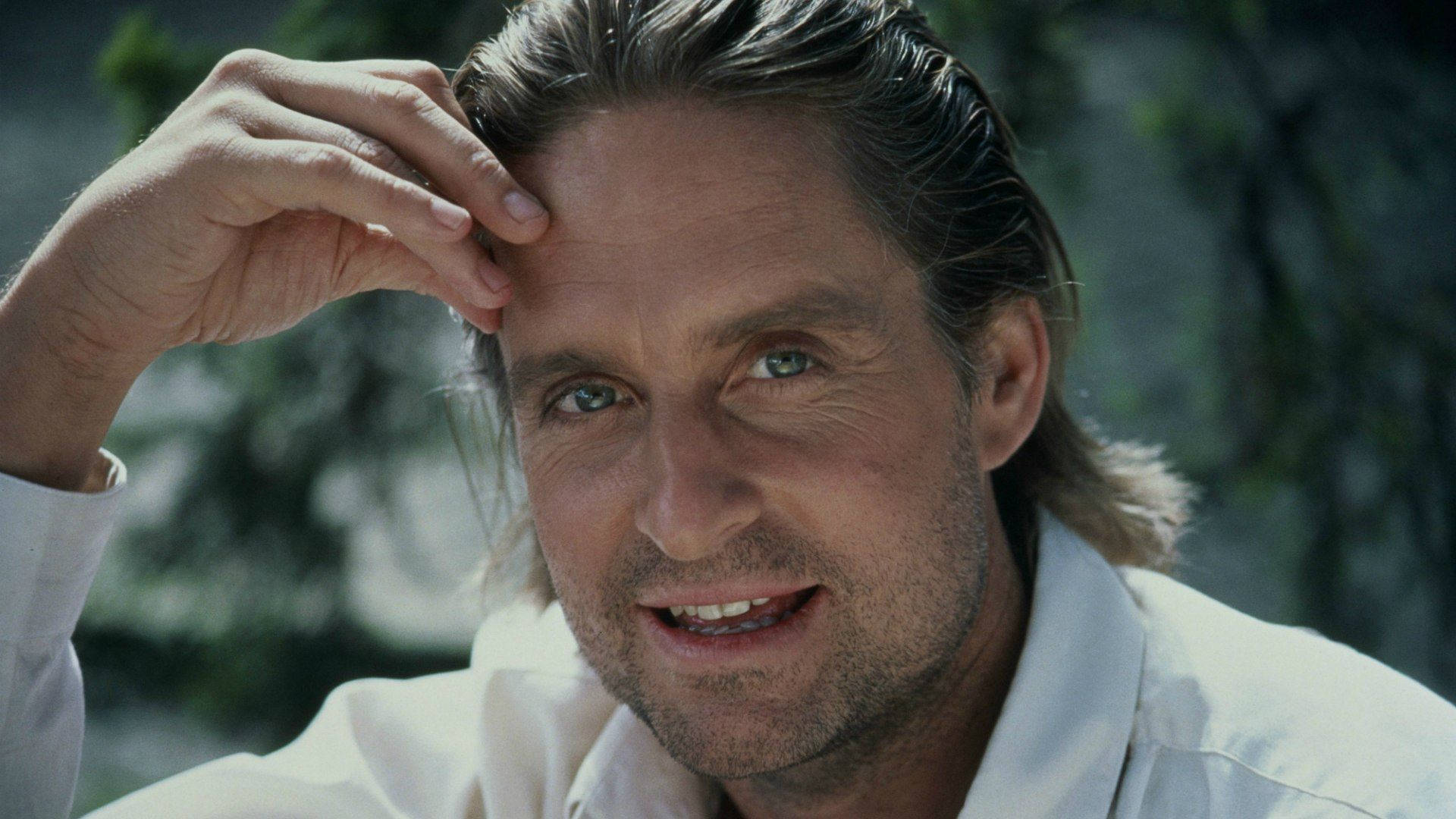 Michael Douglas, long blond hair, blue eyes, Full HD Desktop Wallpaper