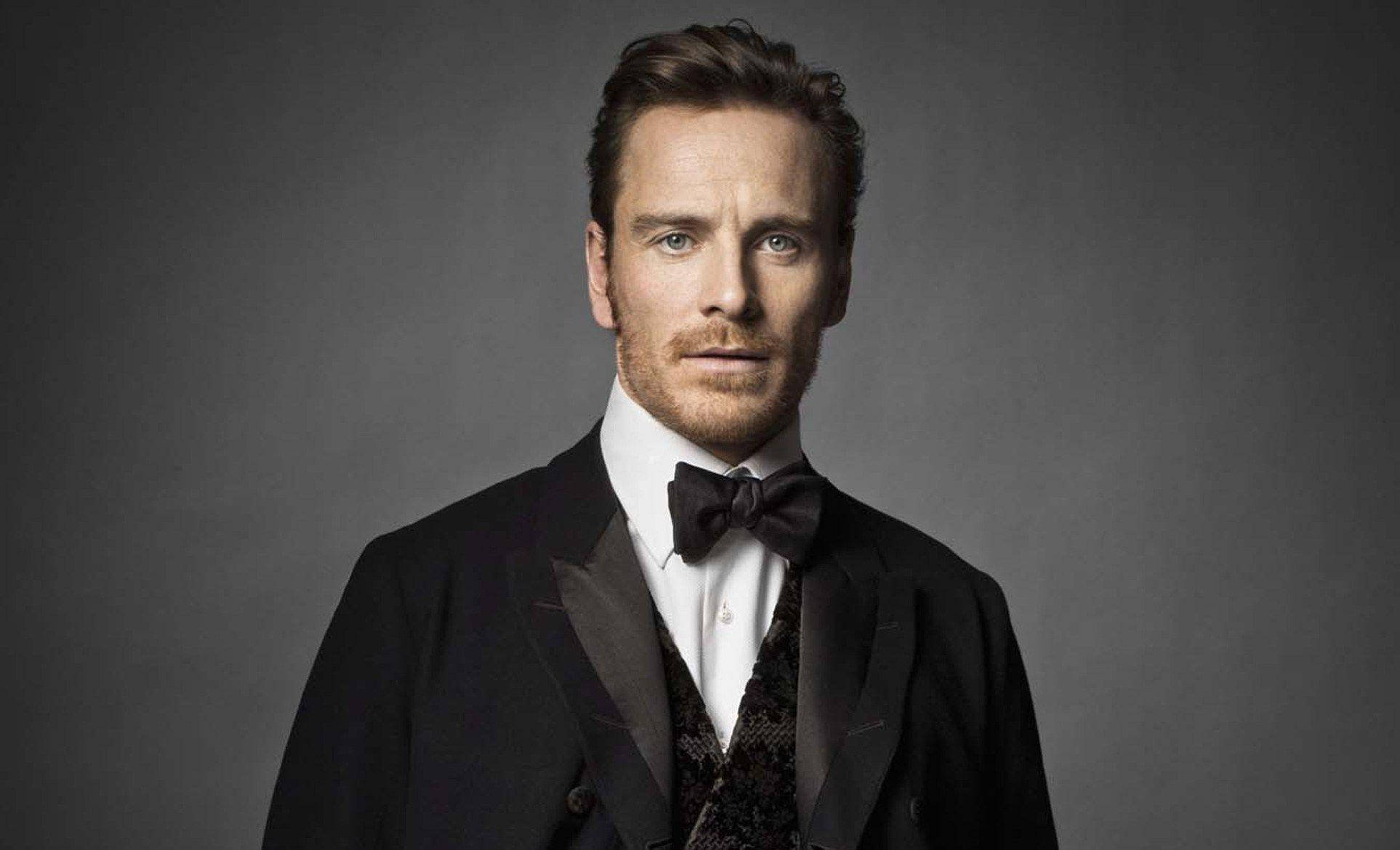 Michael Fassbender, black tuxedo, bow tie, Full HD Desktop Wallpaper