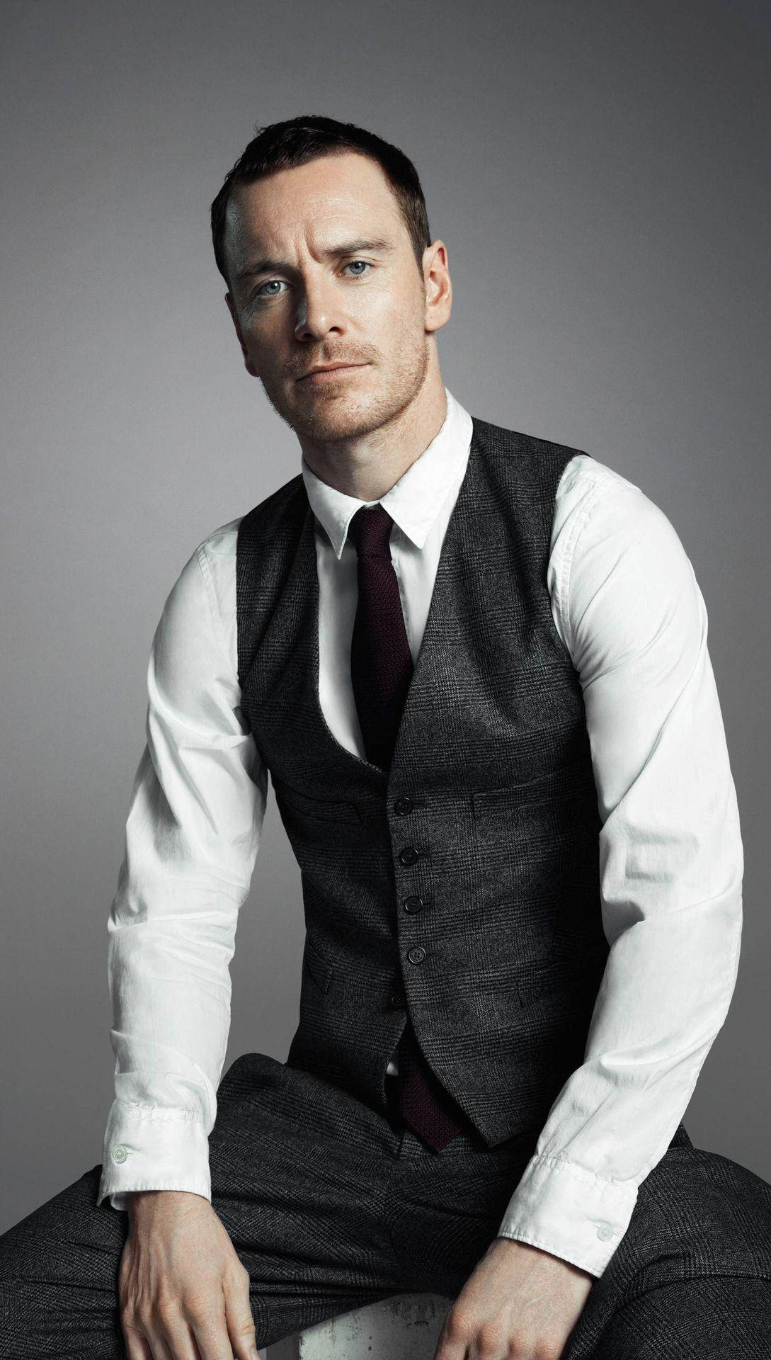Michael Fassbender, dark vest, tie, Full HD Phone Wallpaper