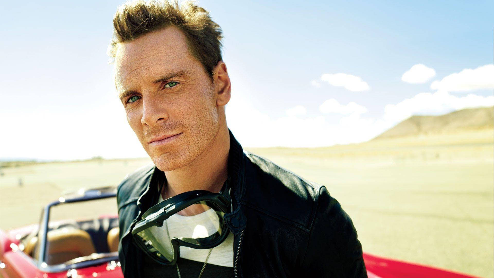 Michael Fassbender, red convertible, leather jacket, Full HD Desktop Wallpaper