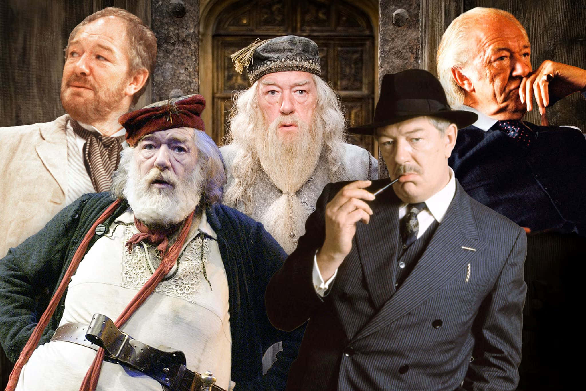 Michael Gambon, rustic wooden doorway, fantasy and film, Full HD Desktop Wallpaper