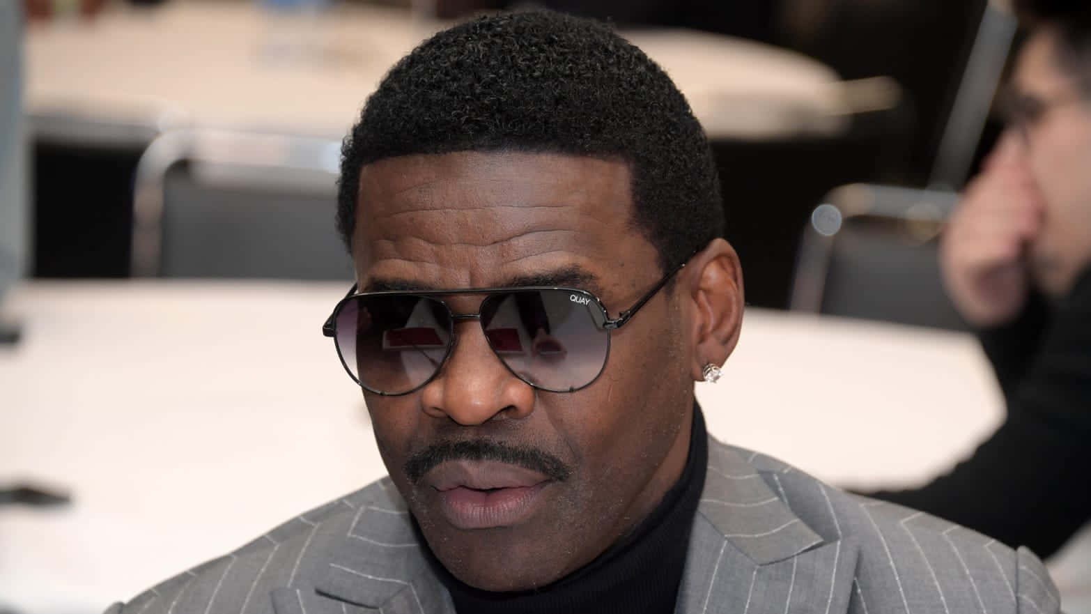 Michael Irvin, gray pinstripe suit, mustache, HD Desktop Wallpaper