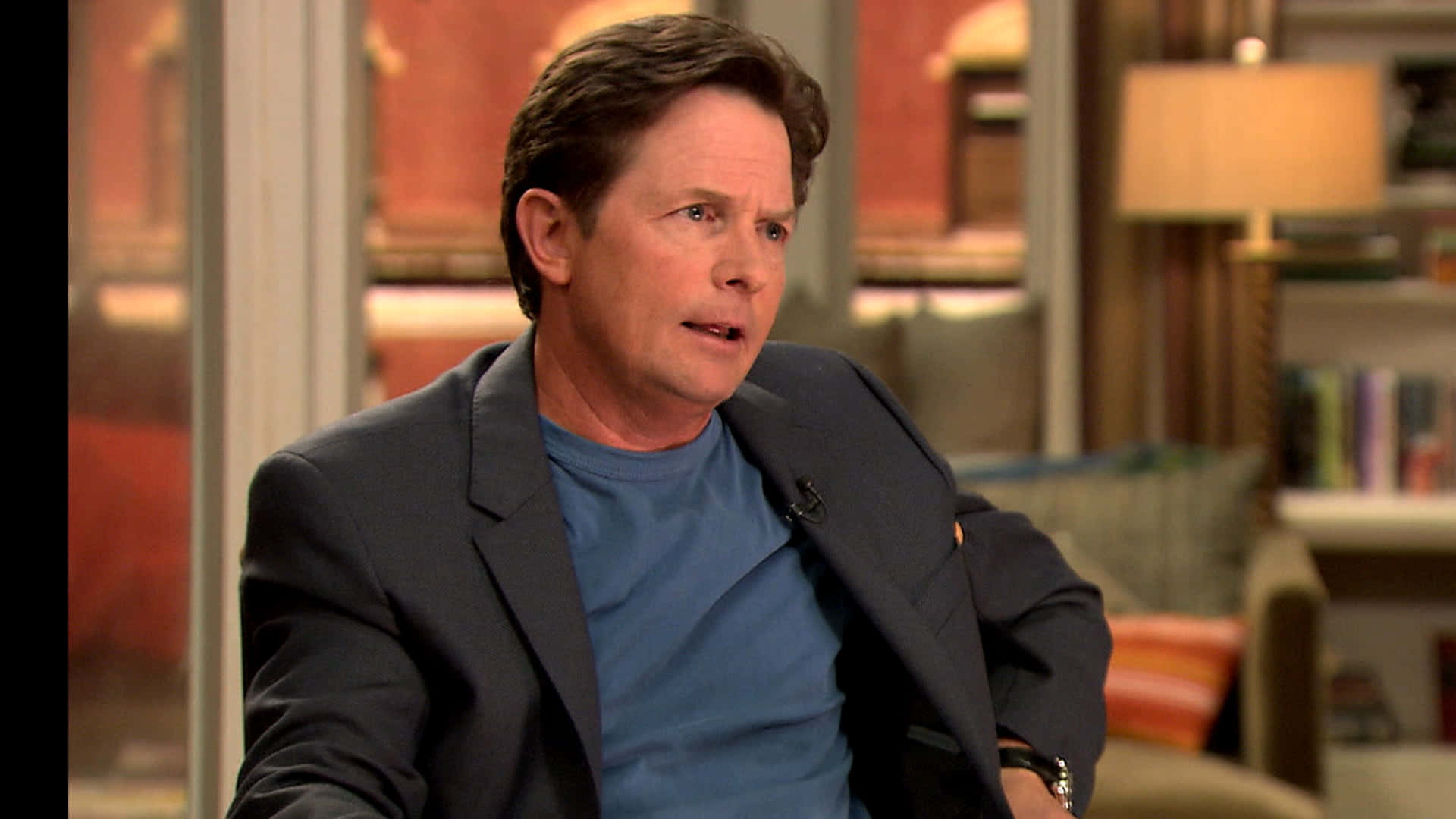 Michael J. Fox, blue t-shirt, dark blazer, Full HD Desktop Wallpaper