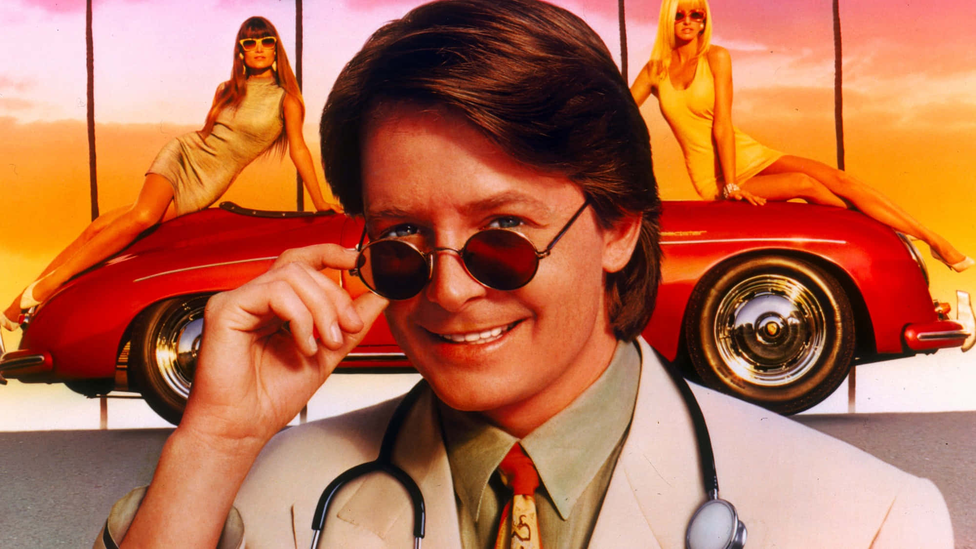 Michael J. Fox, white coat, sunglasses, Full HD Desktop Wallpaper