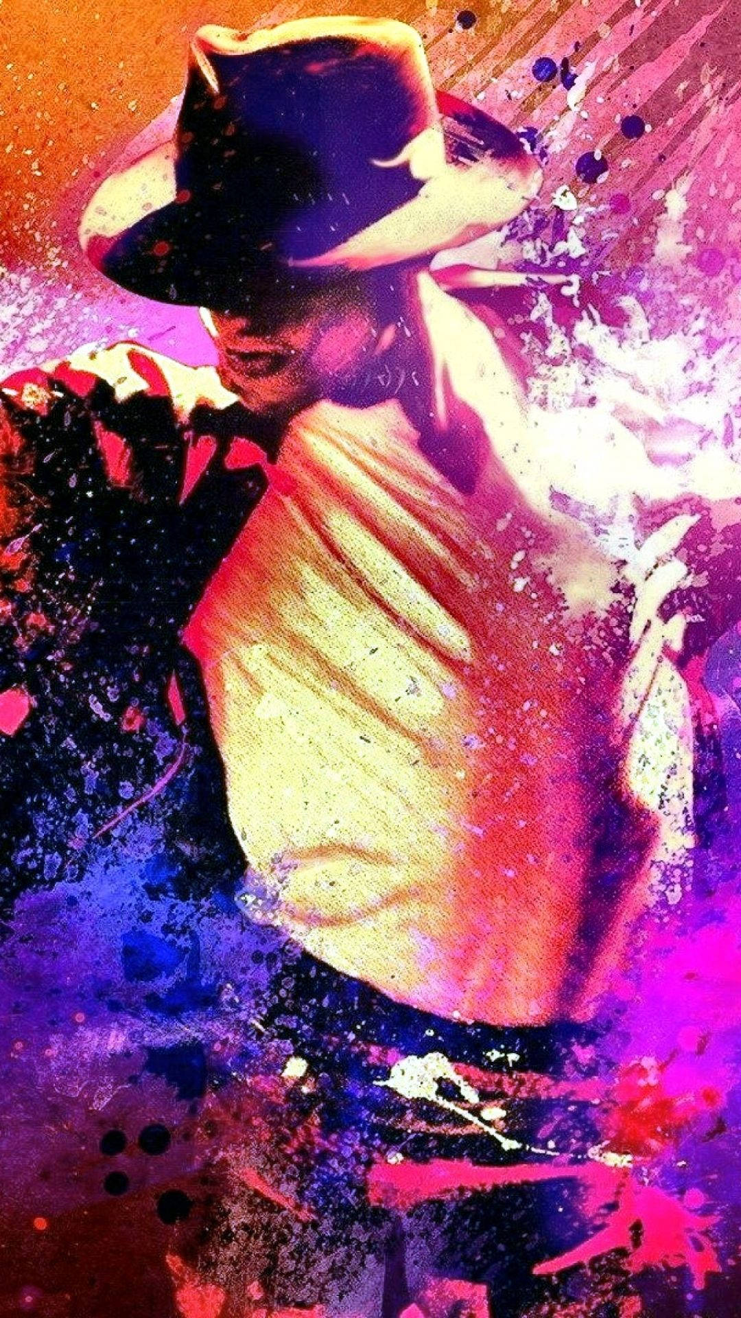 Michael Jackson, cowboy hat, vibrant purple pink and orange paint splatters, Full HD Phone Wallpaper