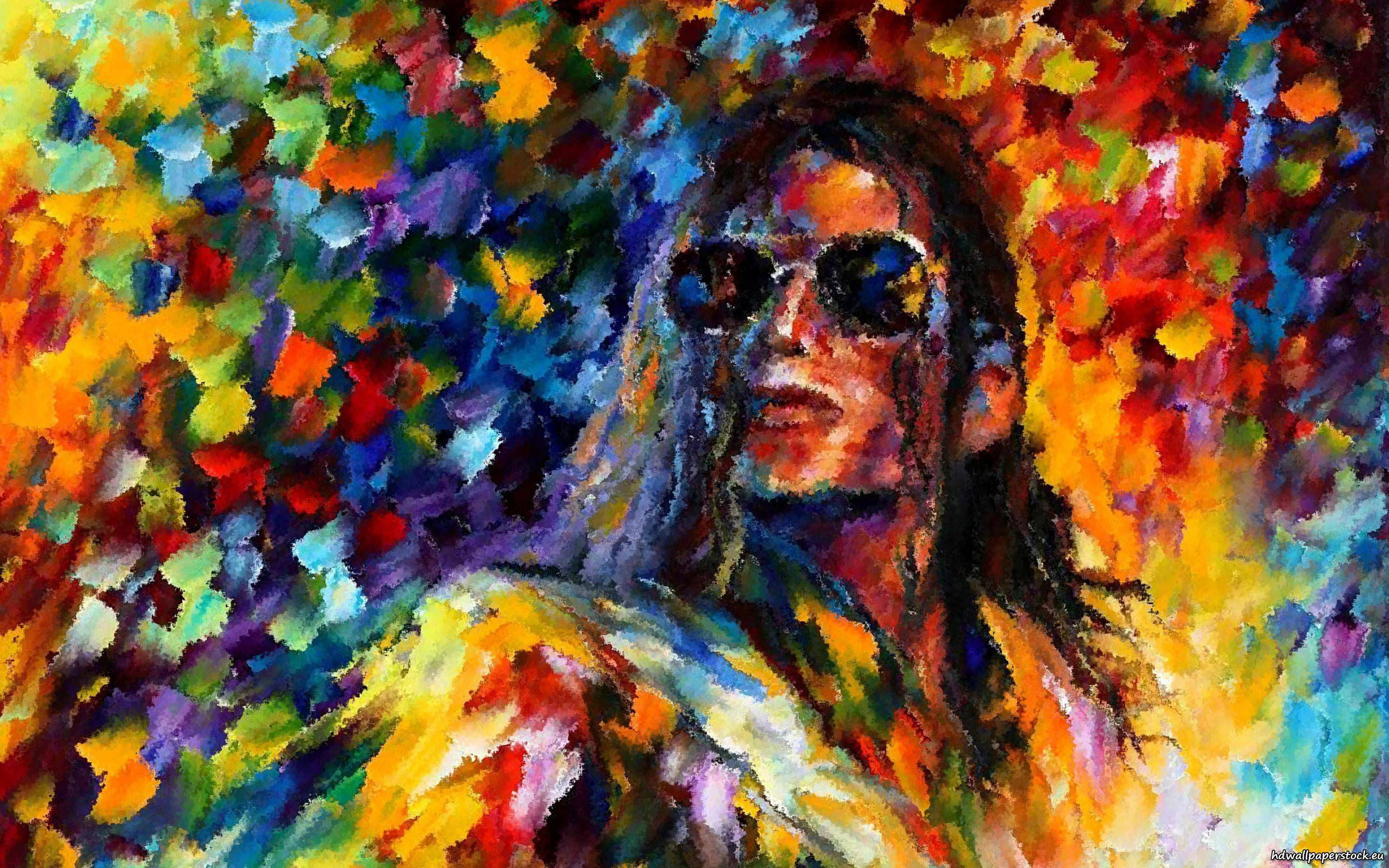 Michael Jackson, sunglasses, kaleidoscopic background, 2K Desktop Wallpaper