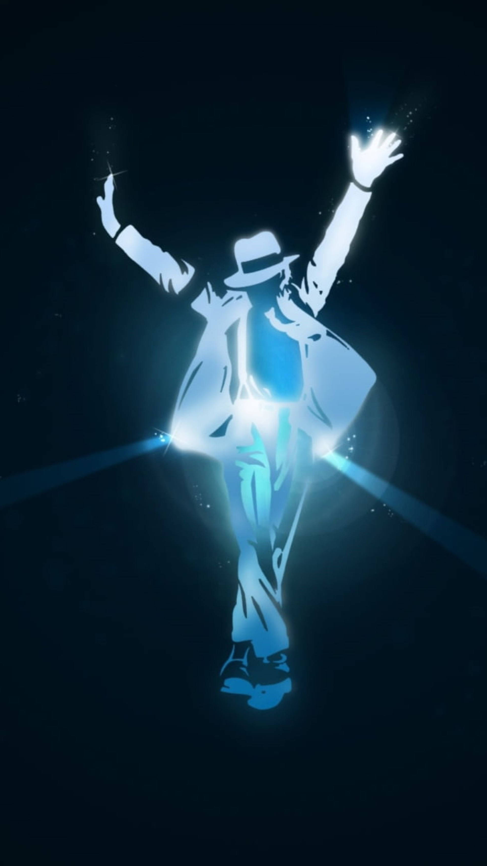 Michael Jackson, glowing blue silhouette, fedora, 2K Phone Wallpaper