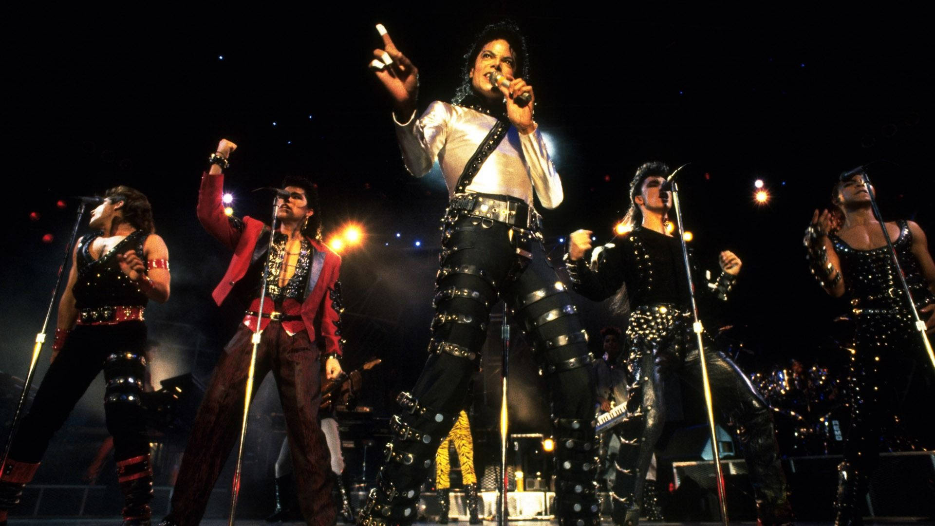 Michael Jackson, silver and black leather, backup dancers, Full HD Desktop Wallpaper