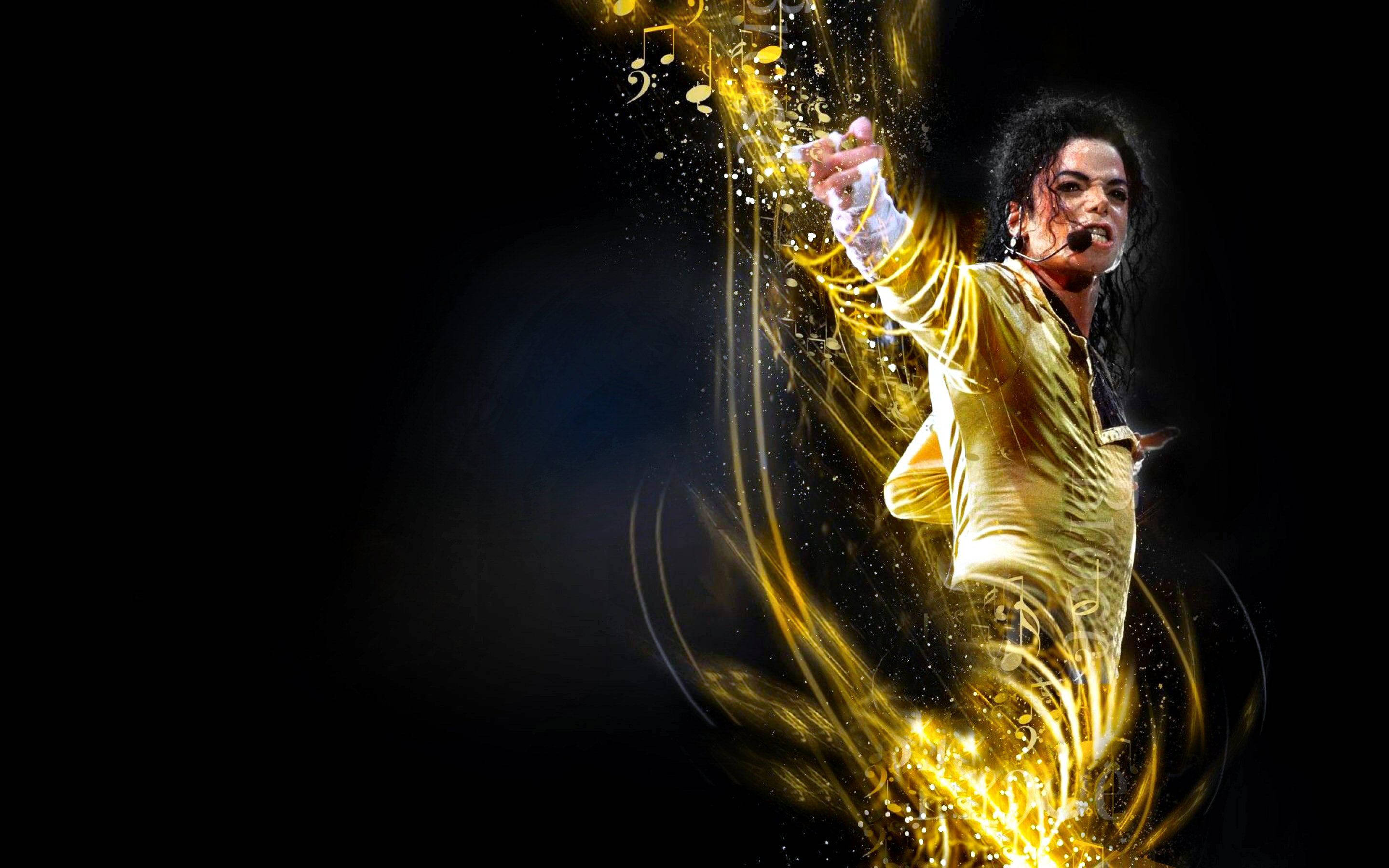 Michael Jackson, gold-plated outfit, golden notes, 2K Desktop Wallpaper
