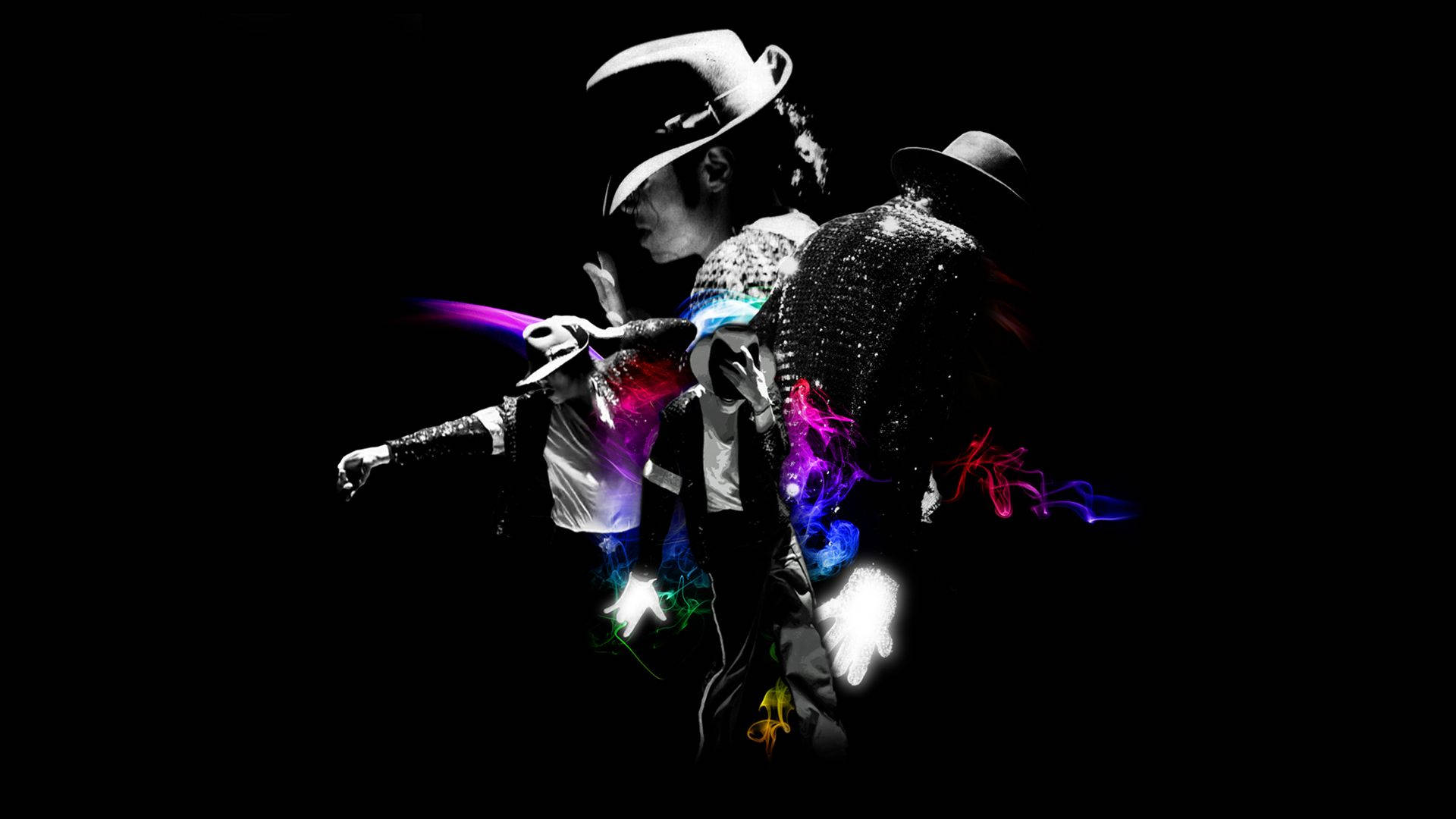 Michael Jackson, iconic pose, vibrant neon energy bursts, Full HD Desktop Wallpaper