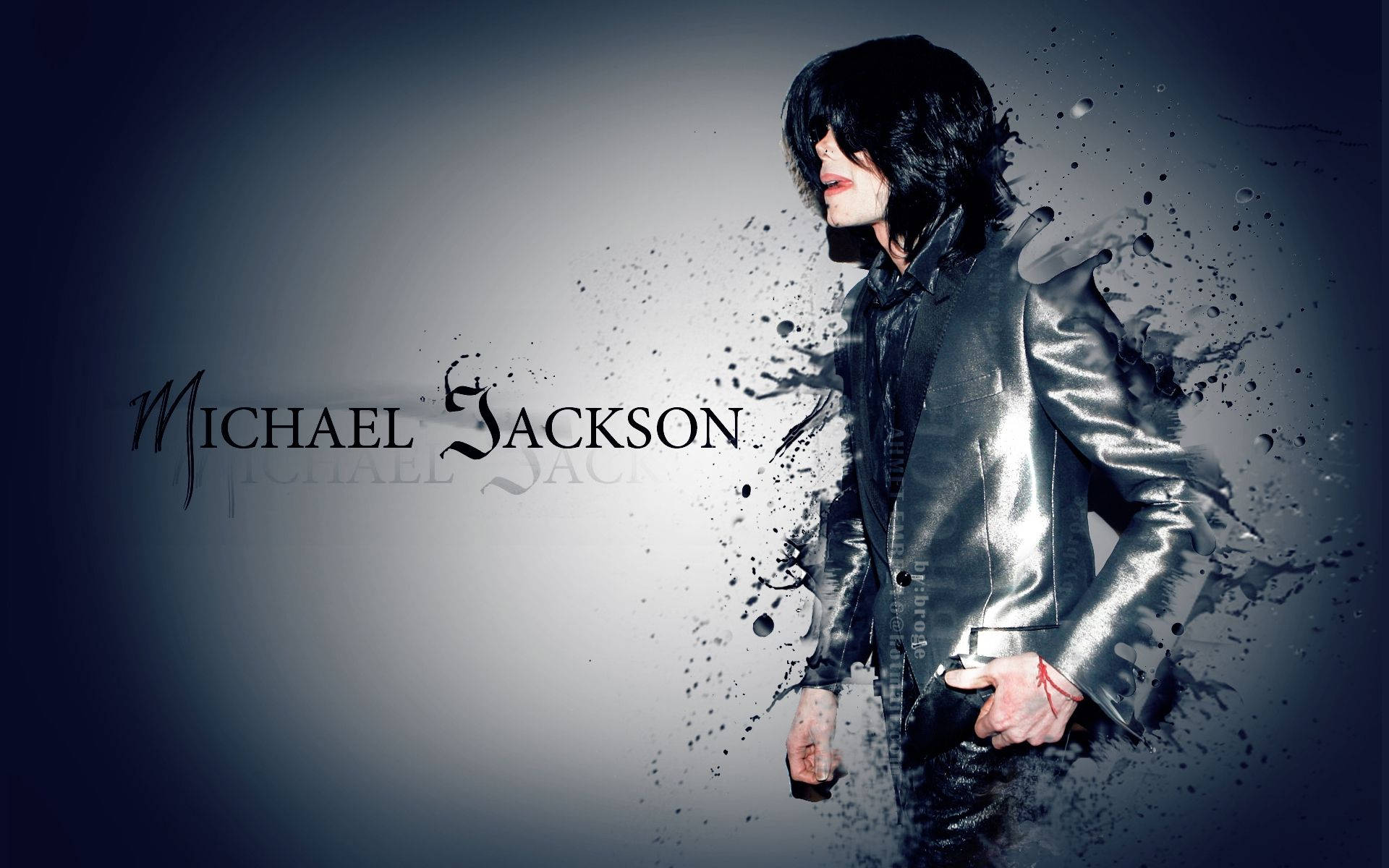 Michael Jackson, shiny silver jacket, black ink splatters, Full HD Desktop Wallpaper