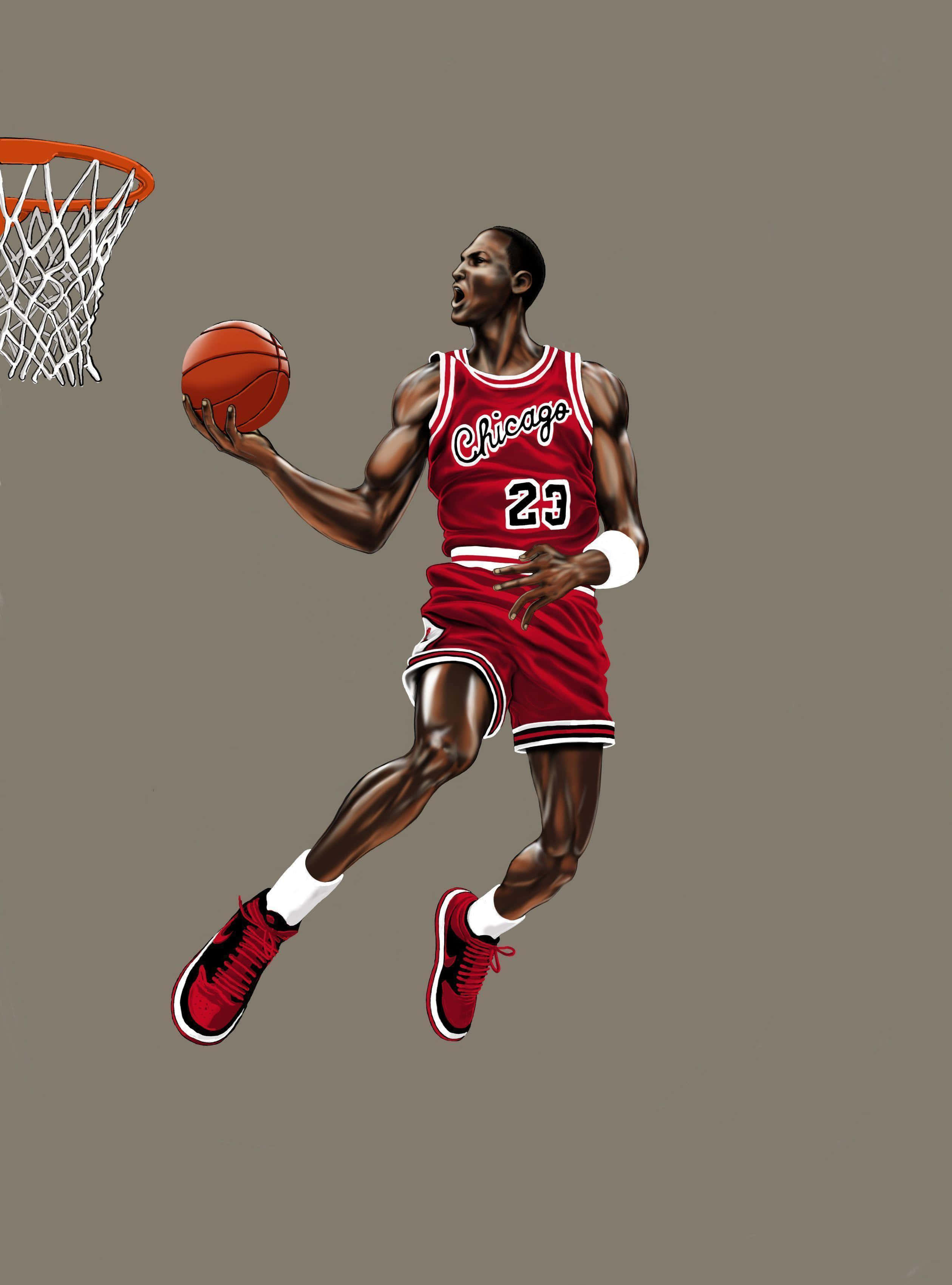 Michael Jordan, red Chicago Bulls jersey, dunking a basketball, 2K Phone Wallpaper