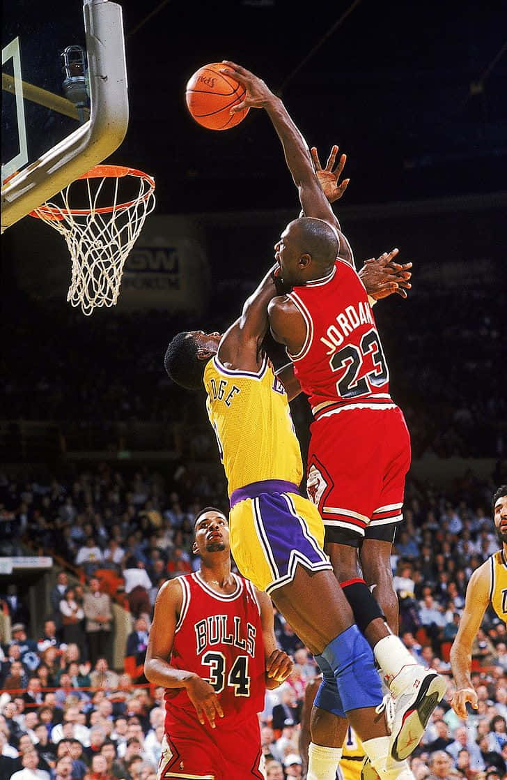 Michael Jordan, red Bulls jersey, Lakers defender, SD Phone Wallpaper