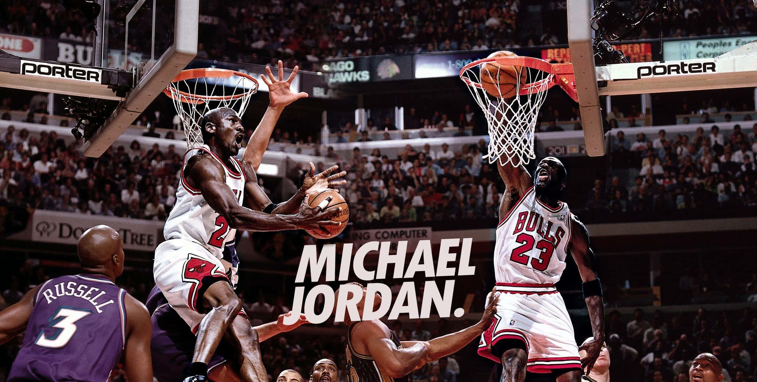 Michael Jordan, dunk, basketball arena, 2K Desktop Wallpaper