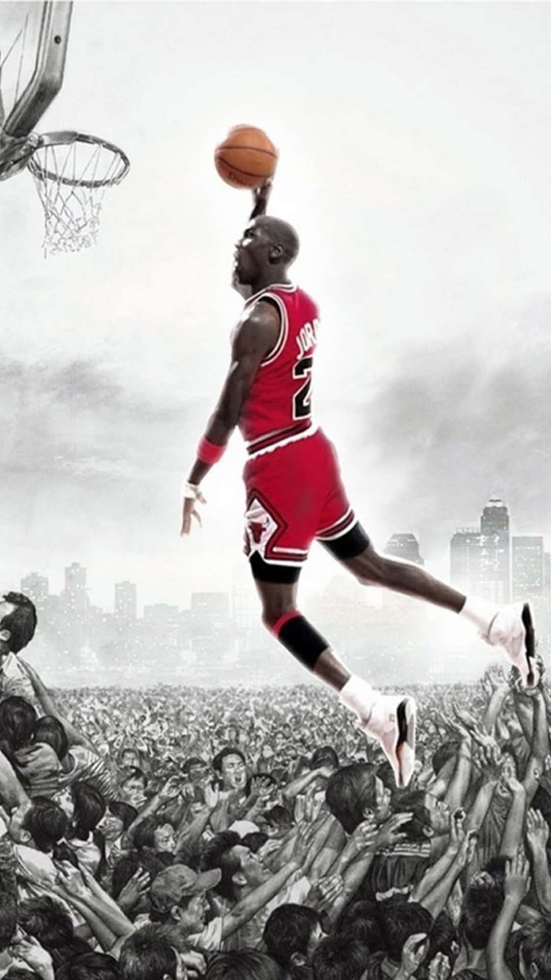 Michael Jordan, red jersey, iconic dunk, Full HD Phone Wallpaper