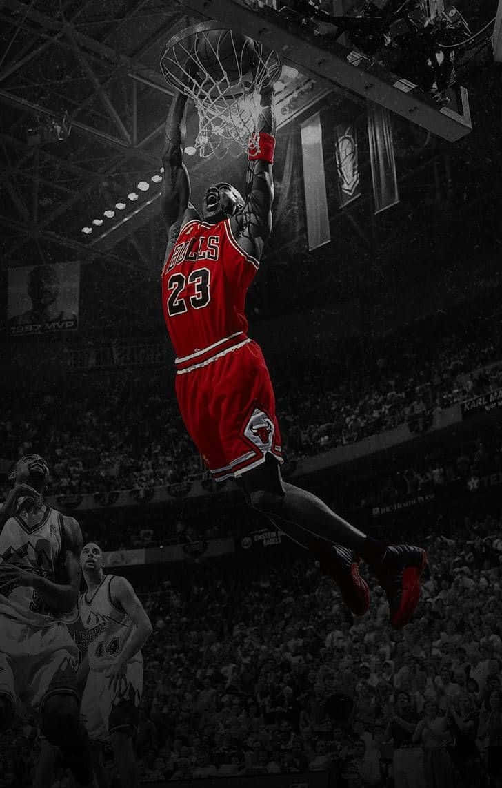 Michael Jordan, red Bulls jersey, slam dunk, SD Phone Wallpaper