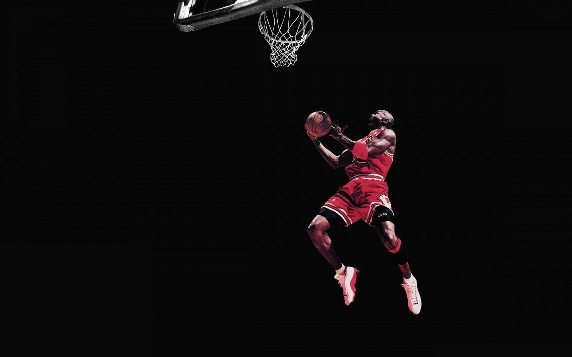 Michael Jordan Dunk, red jersey, black background, Full HD Desktop Wallpaper