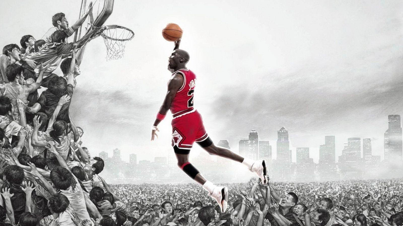 Michael Jordan, red jersey, slam dunk, HD Desktop Wallpaper