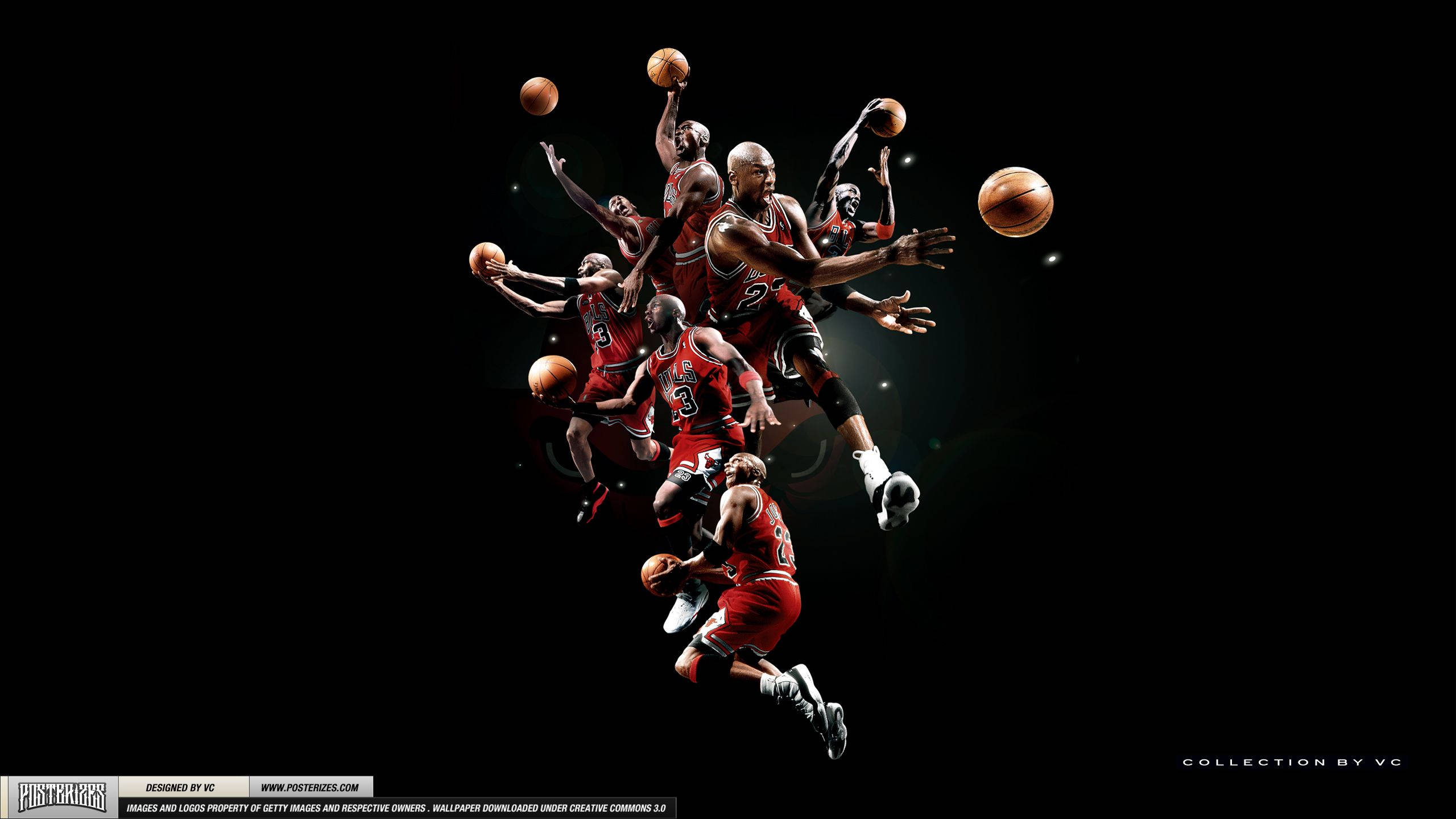 Michael Jordan, red jerseys, black background, 2K Desktop Wallpaper