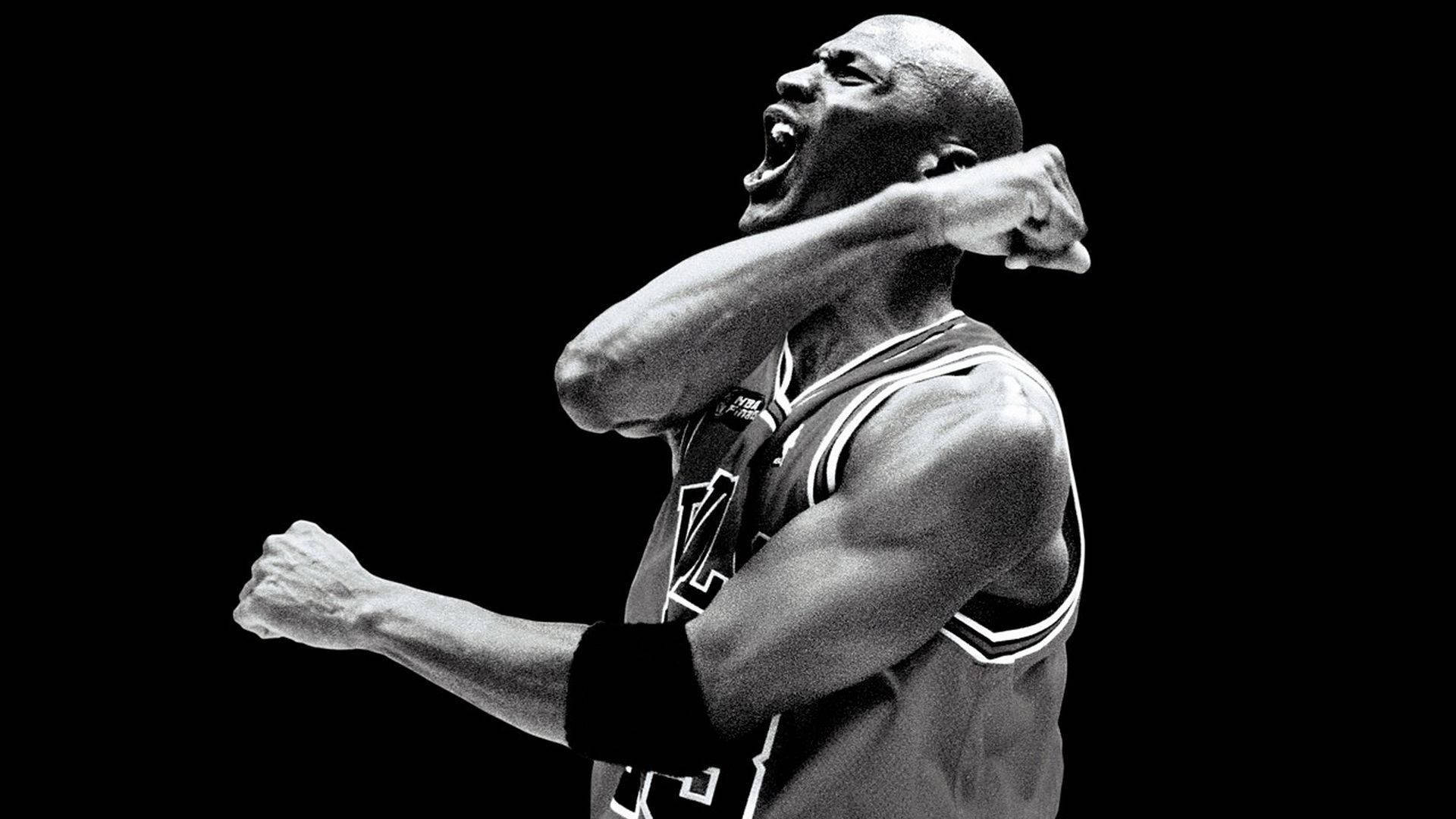 Michael Jordan, shouting in victory, black and white photo, Full HD Desktop Wallpaper