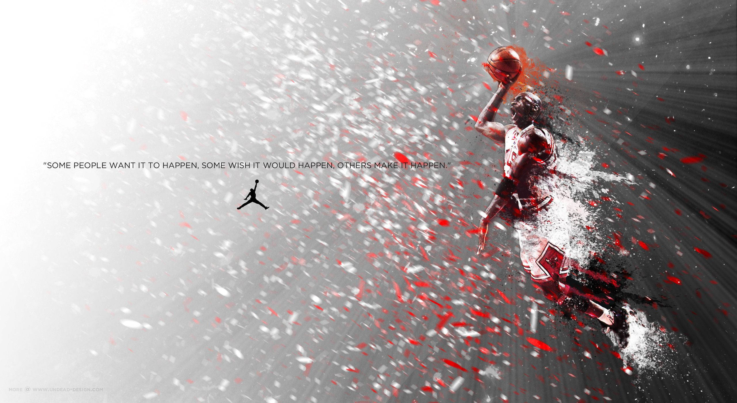 Michael Jordan, dunking, red and white particles, 2K Desktop Wallpaper