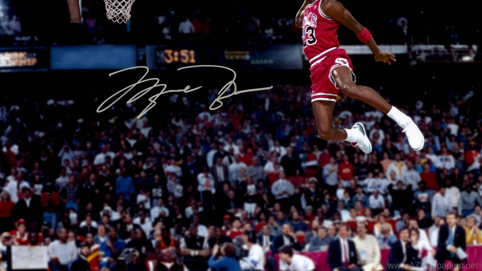 Michael Jordan, red jersey, dunking a basketball, Full HD Desktop Wallpaper