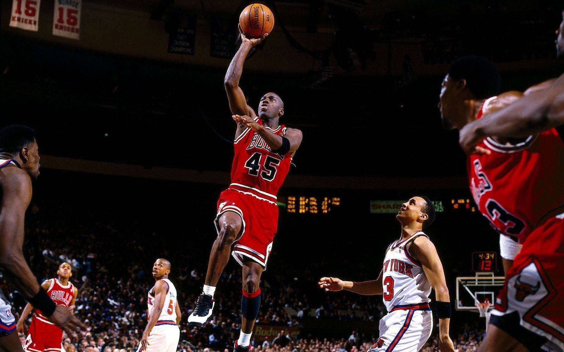 Michael Jordan, red Bulls jersey, number 45, Full HD Desktop Wallpaper