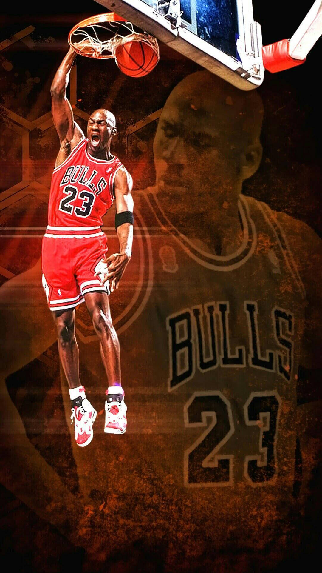 Michael Jordan, red Bulls jersey, dunks a basketball, Full HD Phone Wallpaper