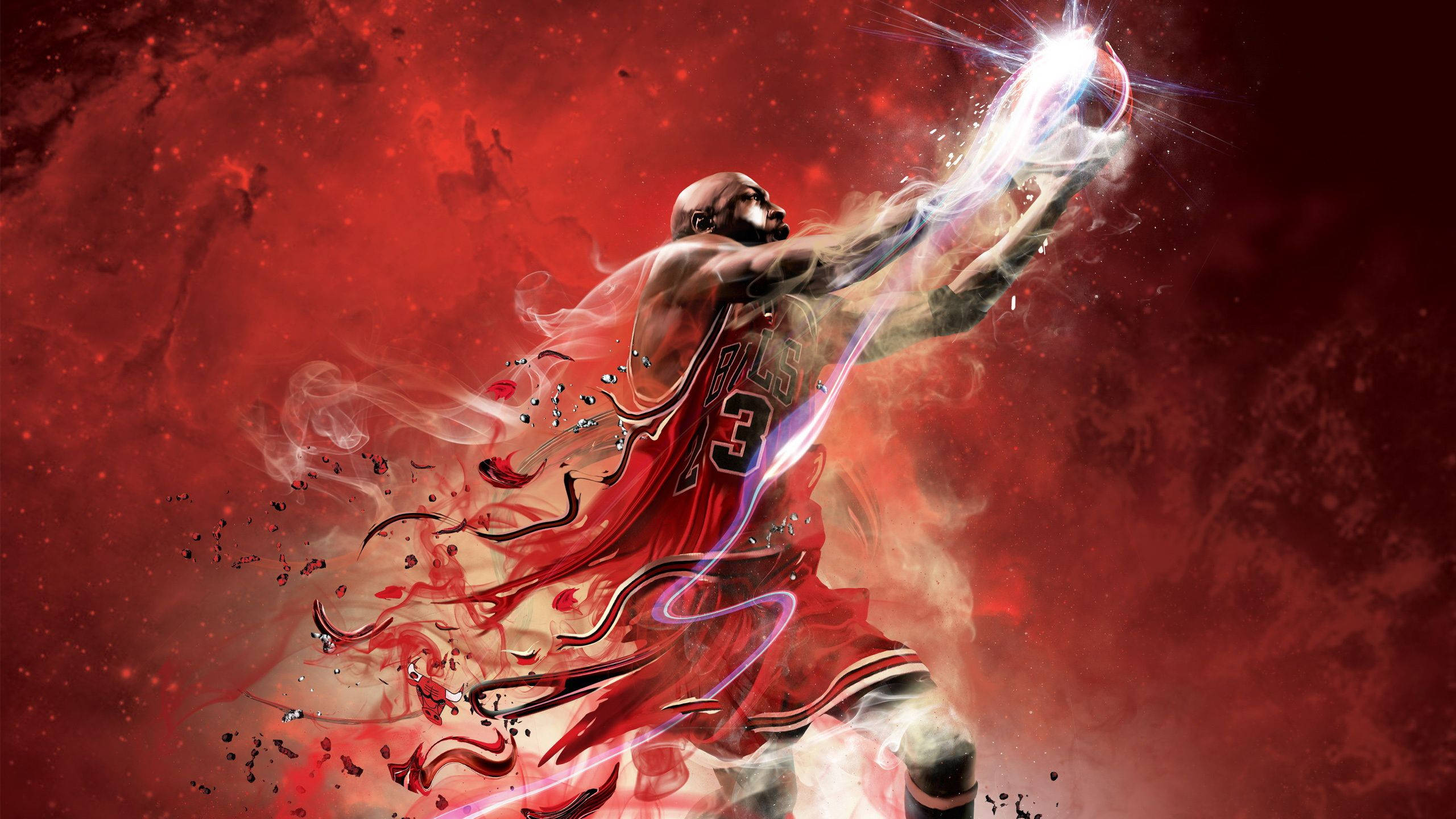 Michael Jordan, red Bulls jersey, fiery red background, 2K Desktop Wallpaper