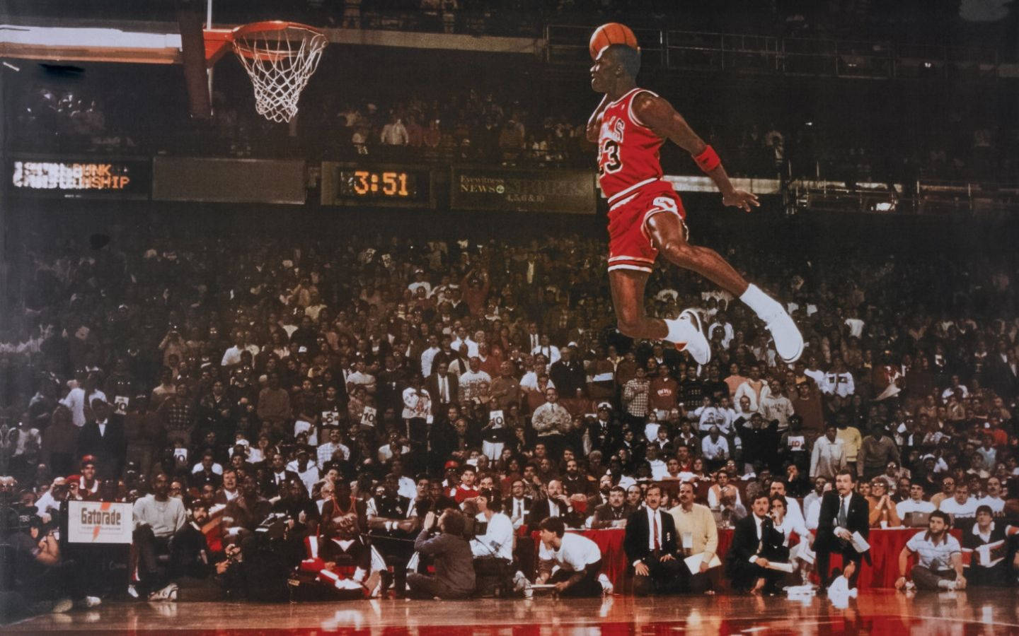 Michael Jordan, red jersey, basketball, HD Desktop Wallpaper