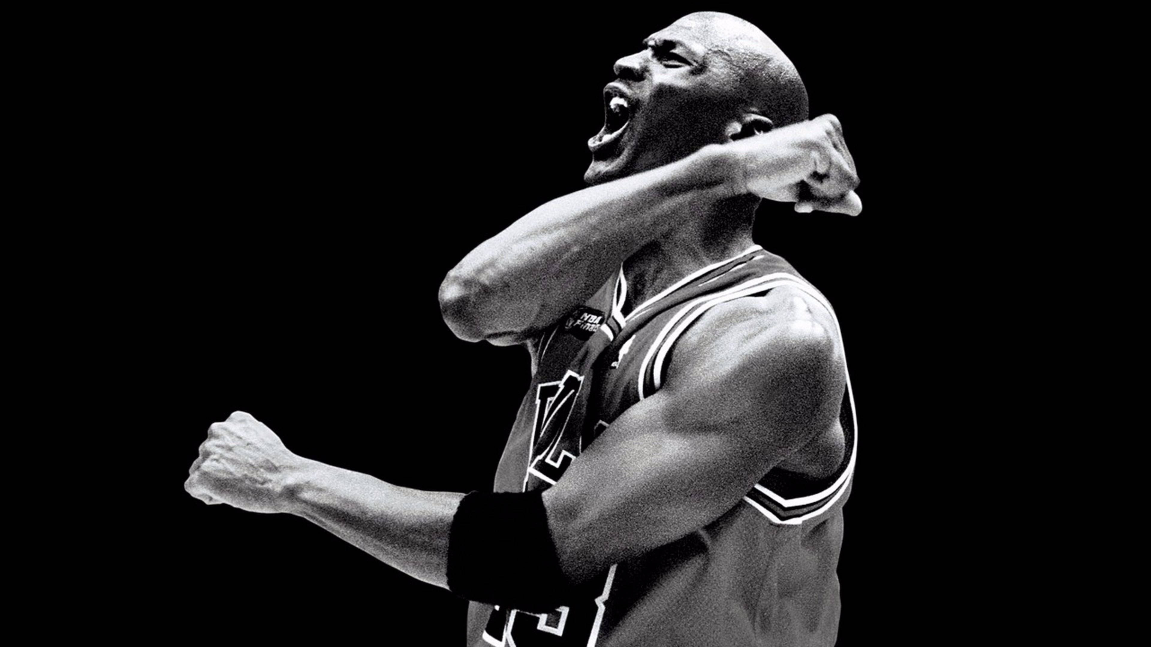 Michael Jordan, black and white photo, stark black background, 4K Desktop Wallpaper
