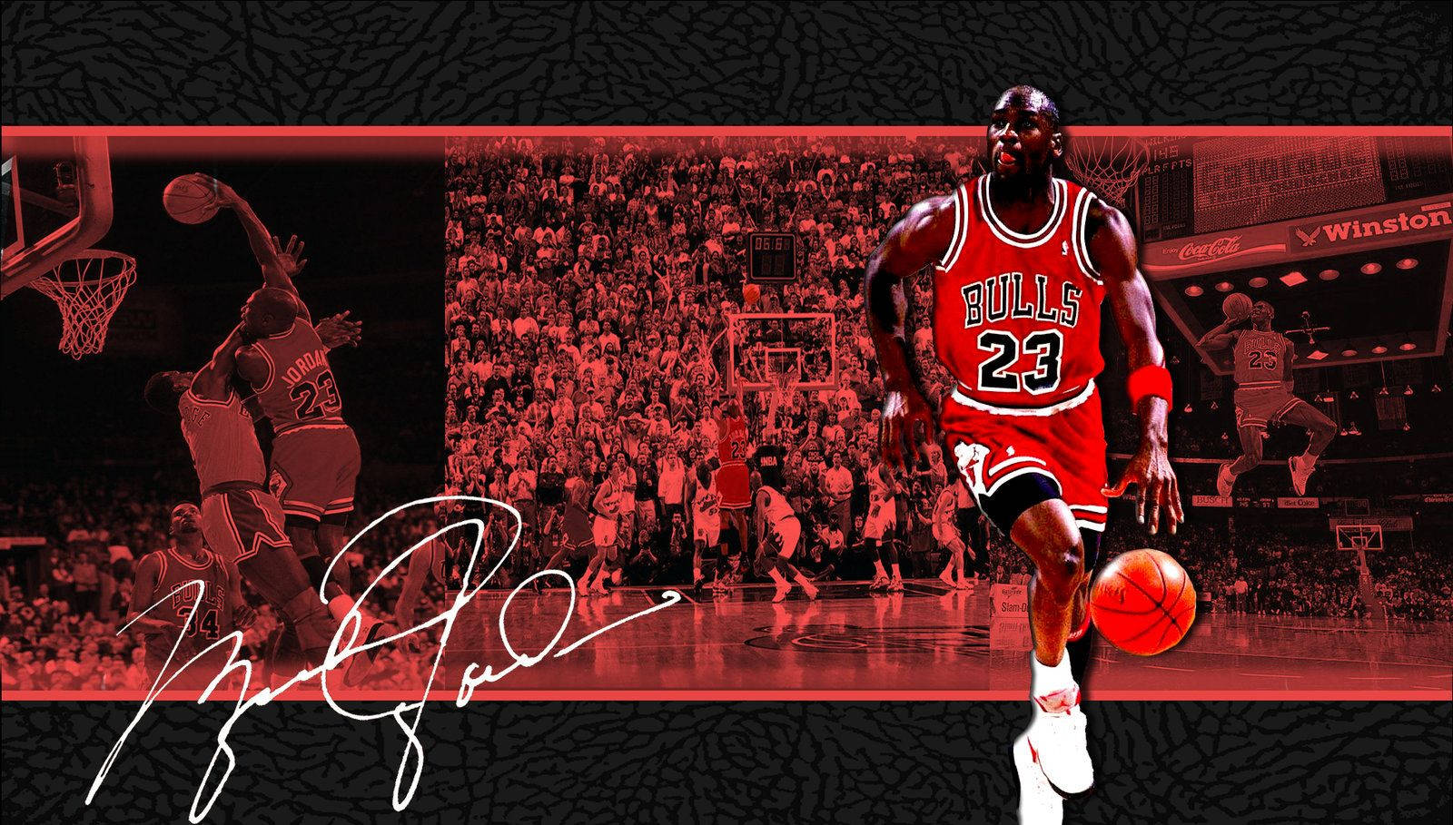 Michael Jordan, red Bulls jersey, dribbling basketball, HD Desktop Wallpaper