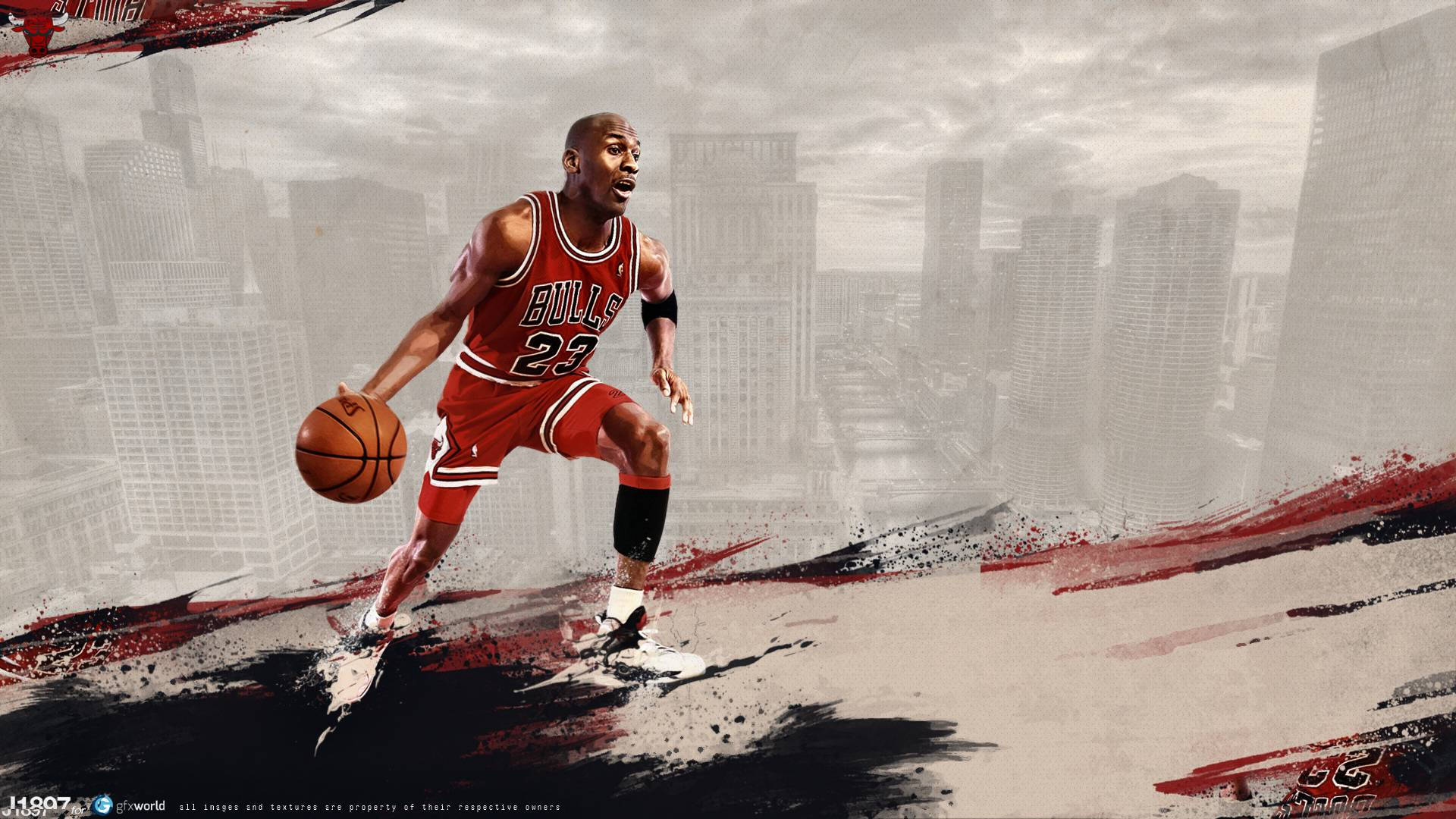 Michael Jordan, red Bulls jersey, red and black themed, Full HD Desktop Wallpaper