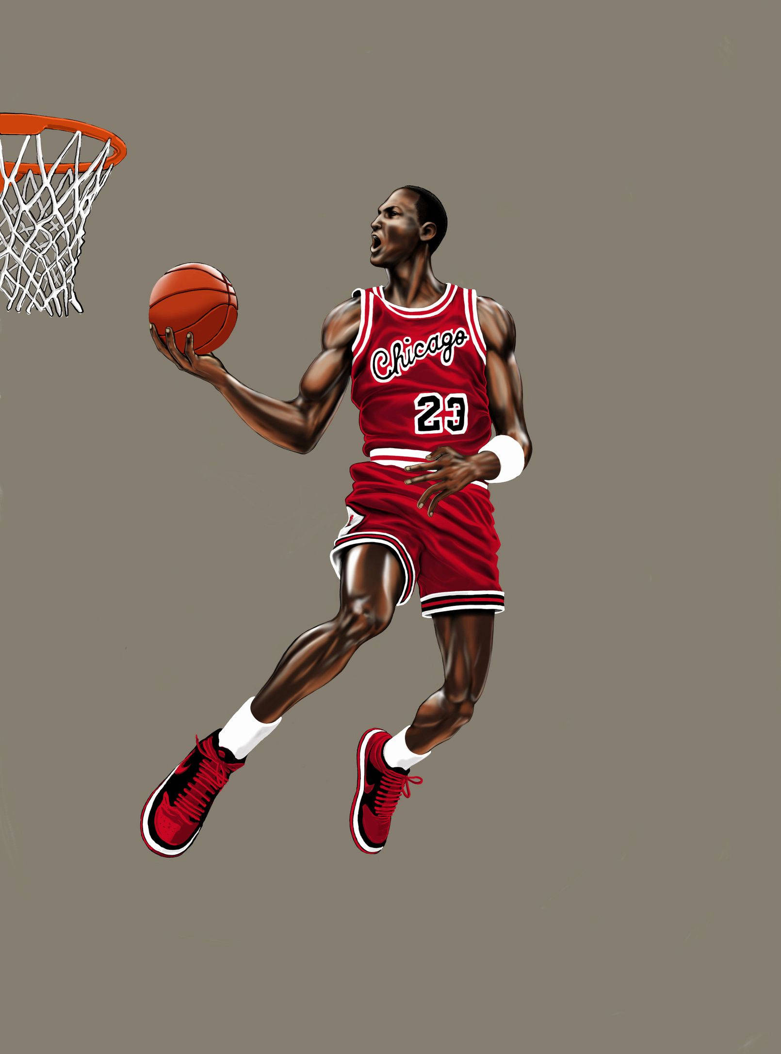 Michael Jordan, dunk, red Chicago jersey, Full HD Phone Wallpaper