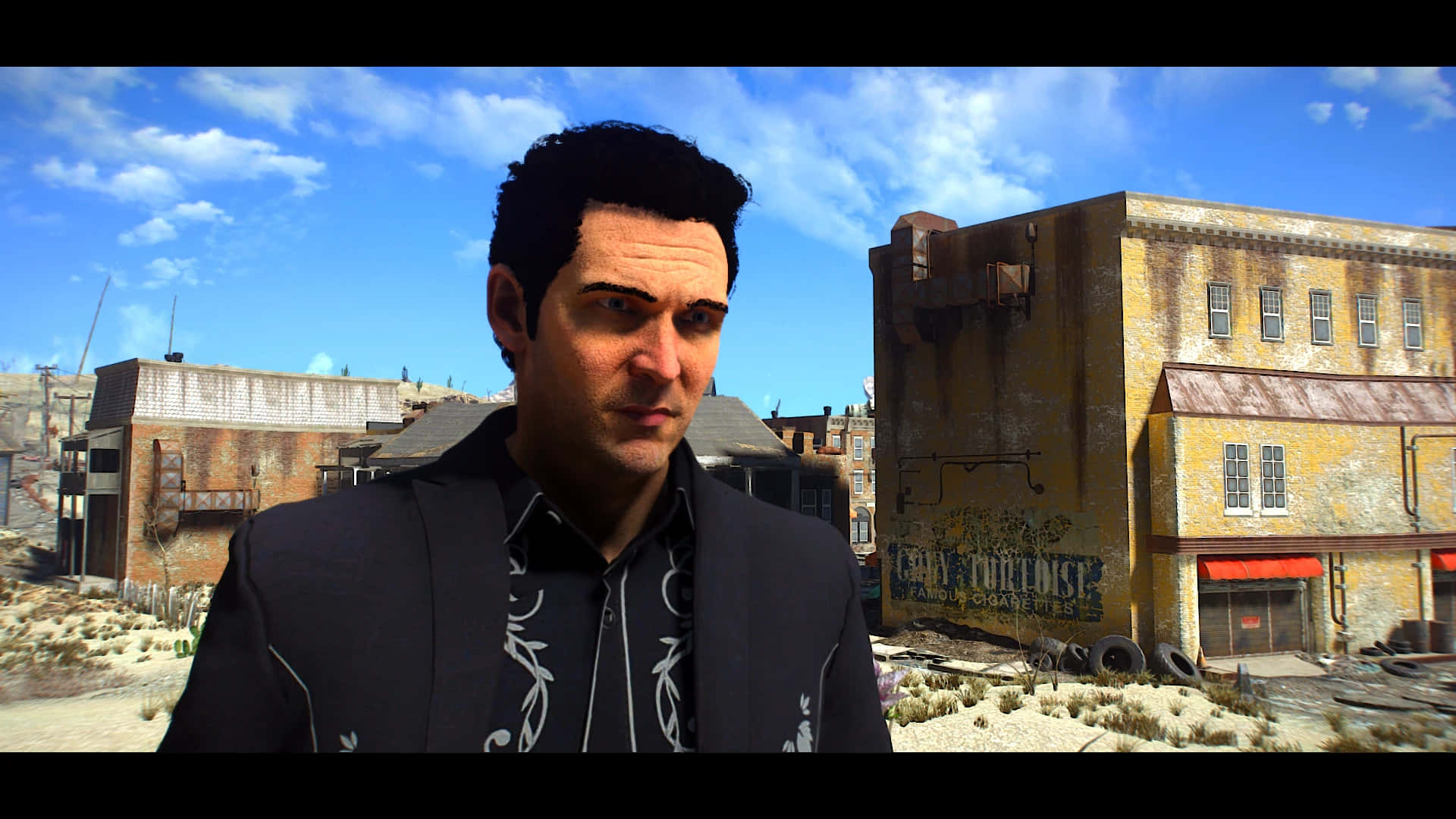 Michael Madsen, black suit, white floral shirt, Full HD Desktop Wallpaper