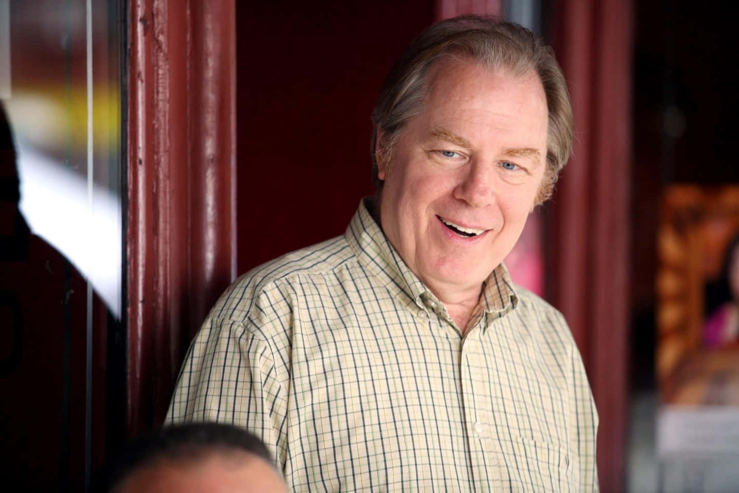 Michael McKean, plaid shirt, red wooden door frame, HD Desktop Wallpaper