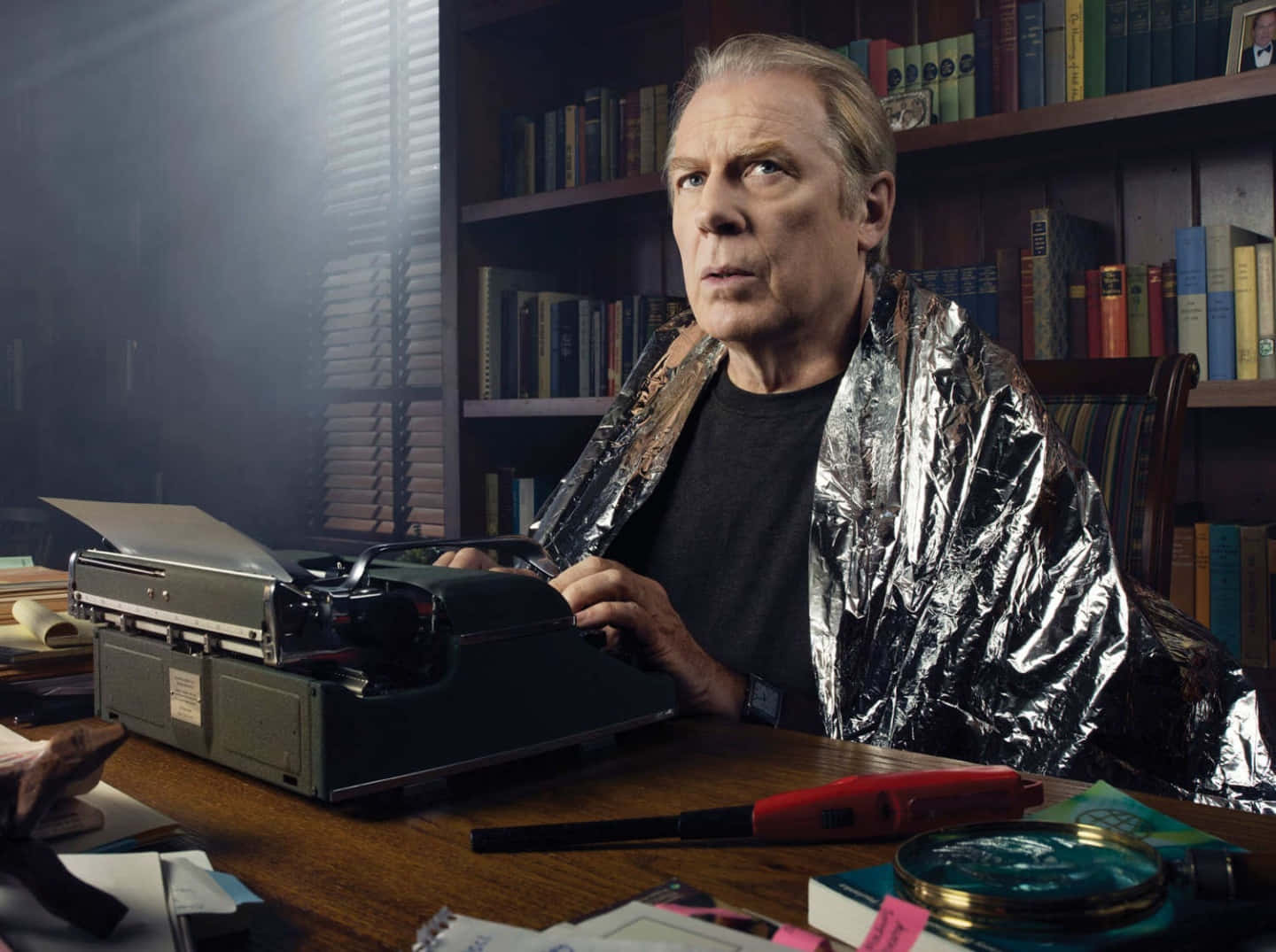 Michael McKean, vintage typewriter, dimly lit study, HD Desktop Wallpaper