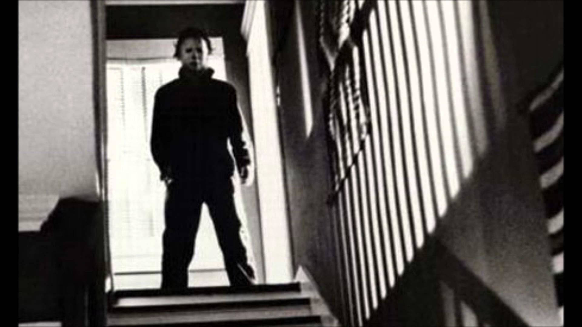 Michael Myers, stairs scene, dimly lit staircase, Full HD Desktop Wallpaper