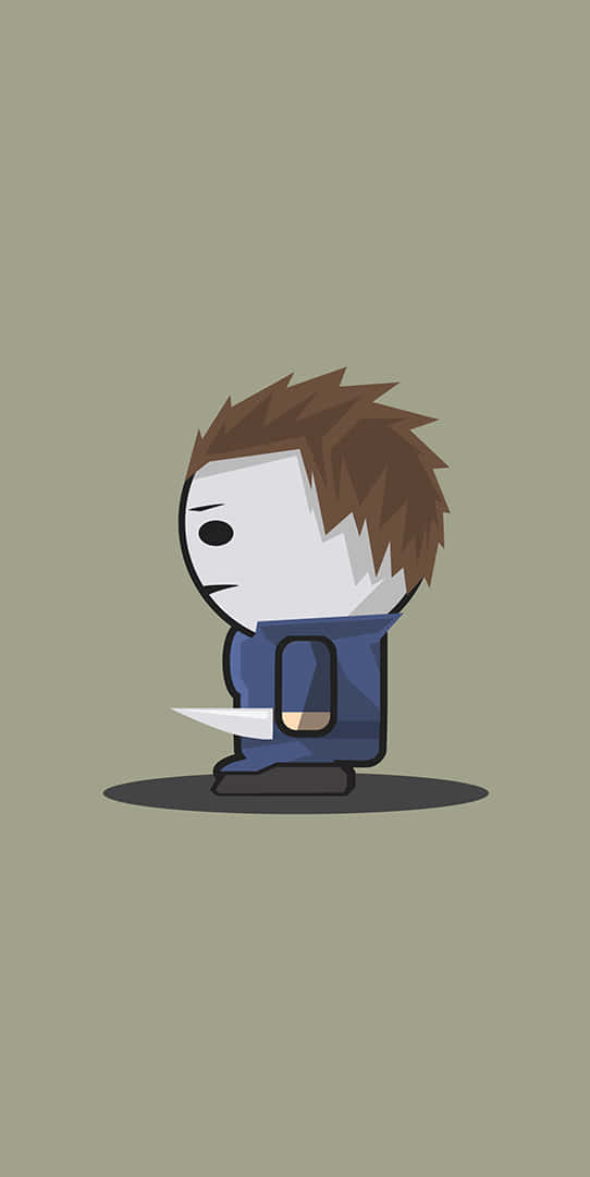 Michael Myers, chibi-style, blue coveralls, SD Phone Wallpaper