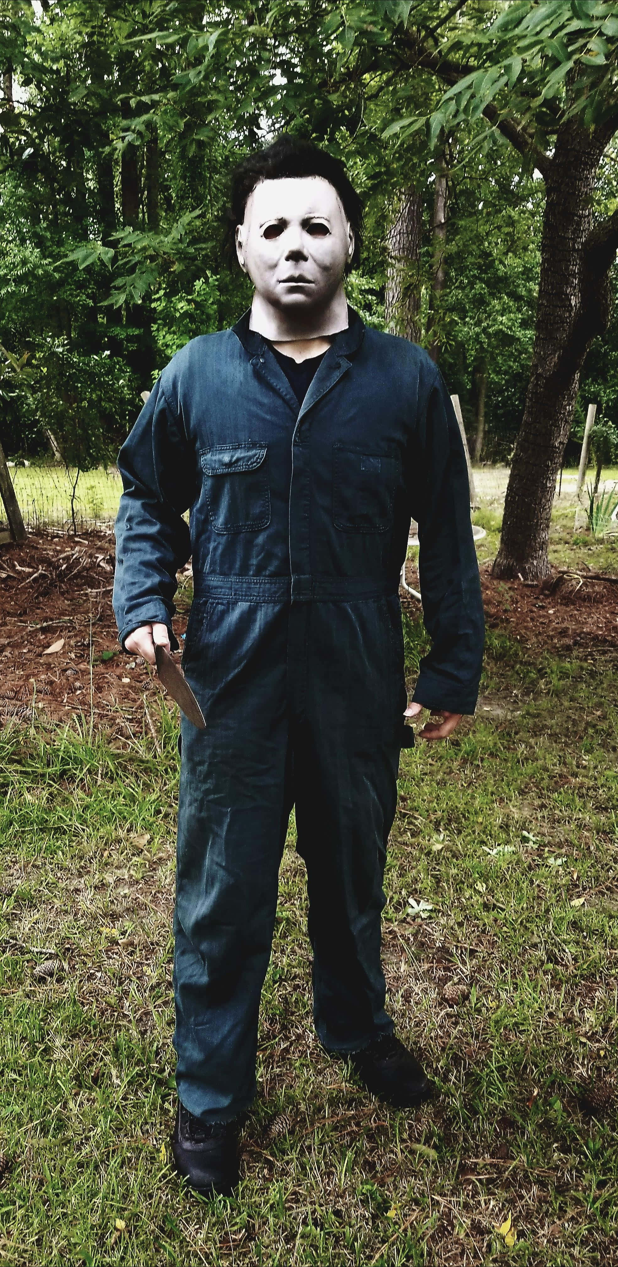 Michael Myers, costume, wooded area, 4K Phone Wallpaper