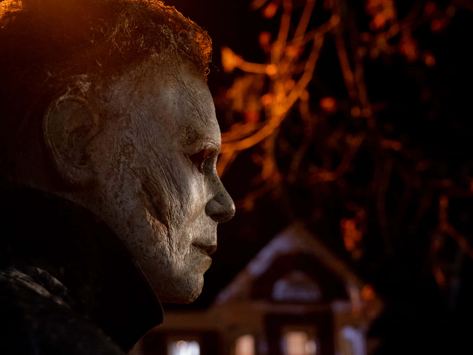 Michael Myers, white mask, suburban street, Full HD Desktop Wallpaper