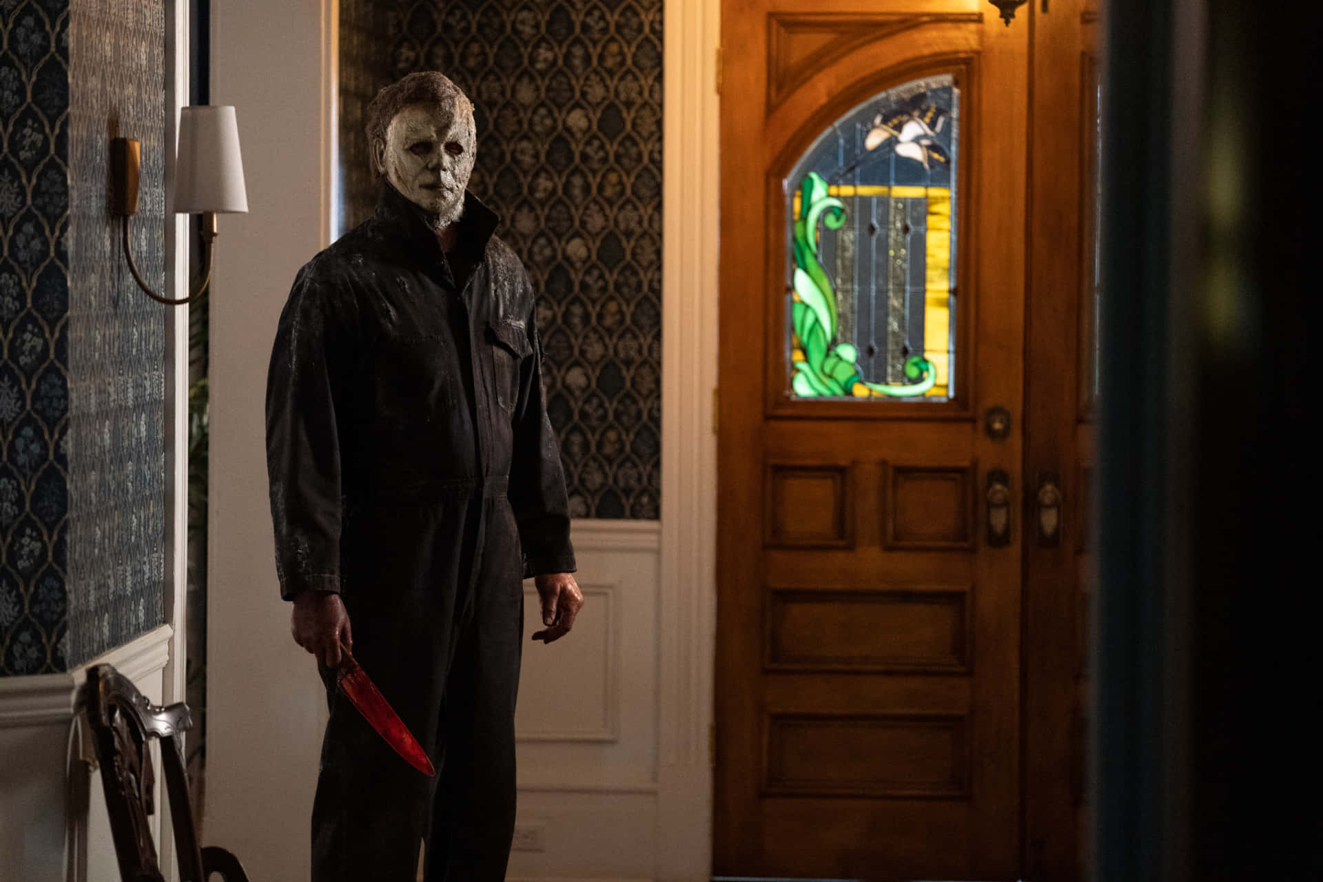 Michael Myers, white mask, red knife, Full HD Desktop Wallpaper