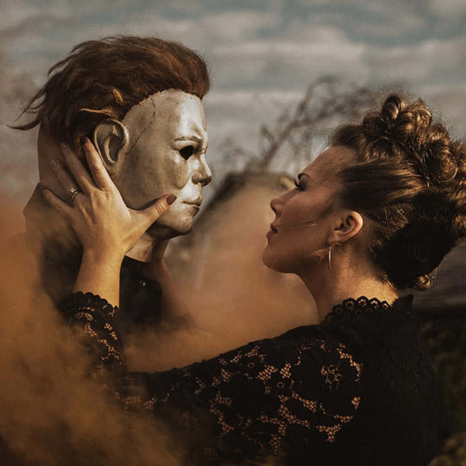 Michael Myers, black lace dress, masked figure, SD Desktop Wallpaper