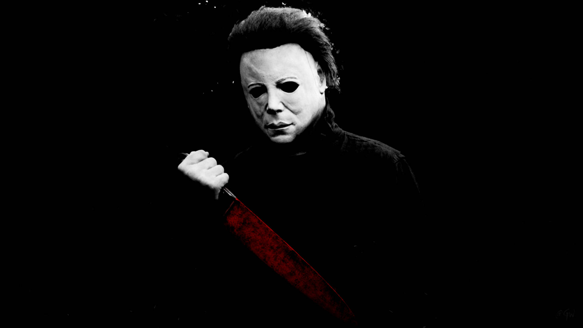Michael Myers, white mask, bloodied knife, Full HD Desktop Wallpaper