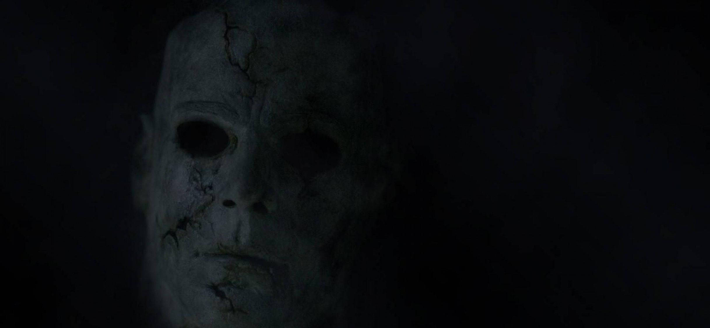 Michael Myers, cracked white mask, dark eye holes, Full HD Desktop Wallpaper