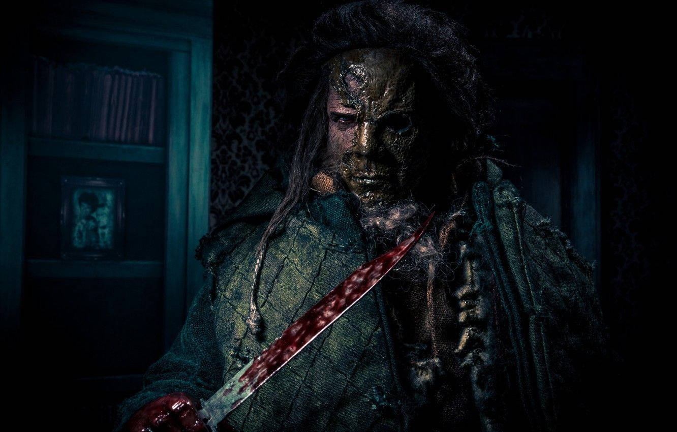 Michael Myers, bloody blade, dimly lit room, HD Desktop Wallpaper