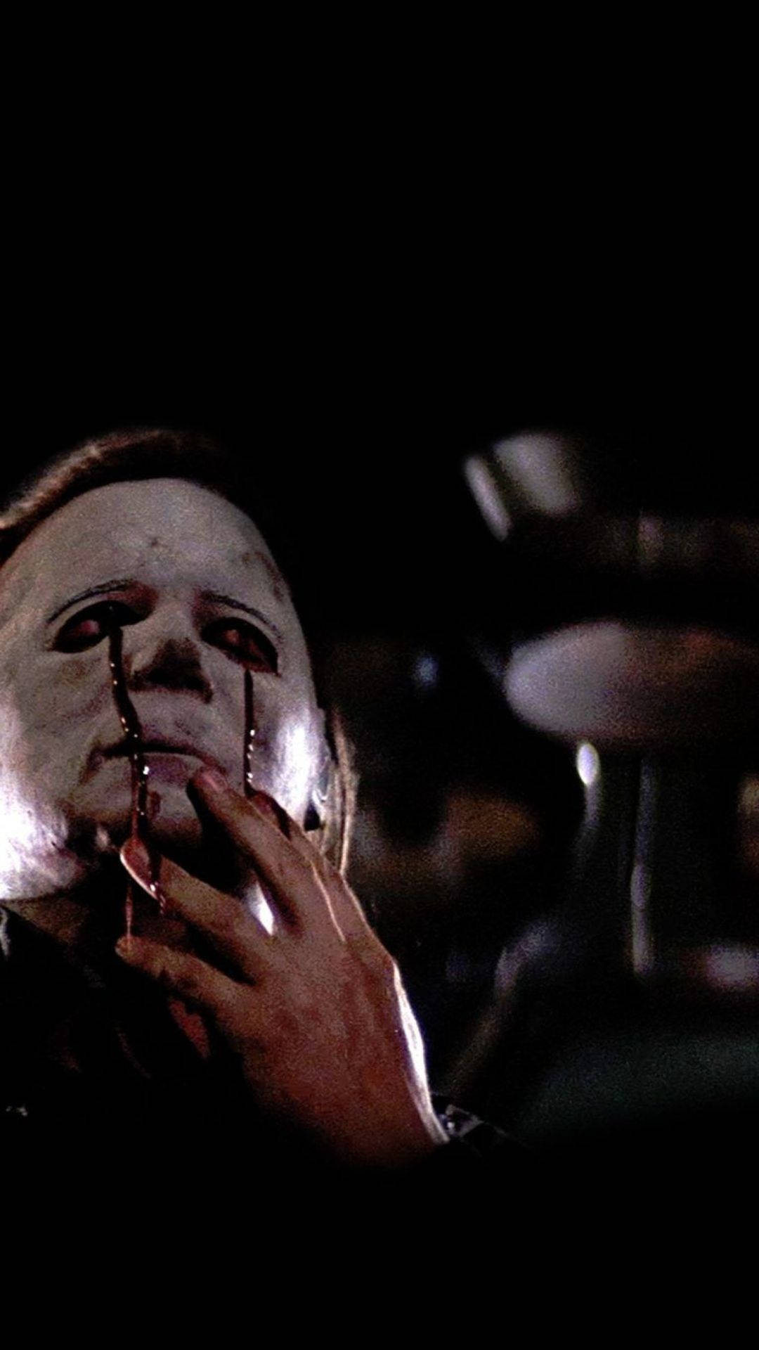 Michael Myers, white mask, blood dripping, Full HD Phone Wallpaper
