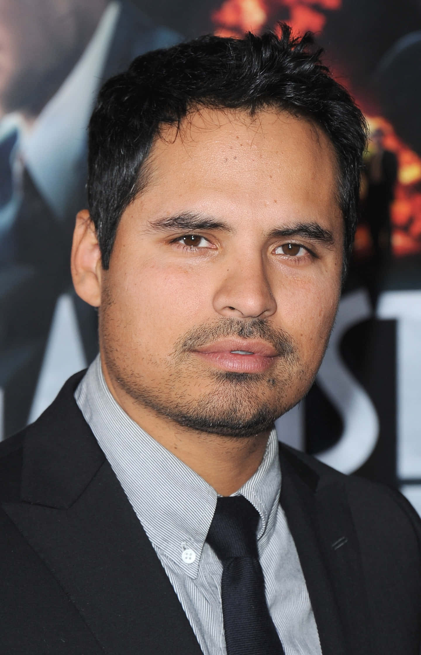 Michael Peña, black suit and tie, close-up portrait, Full HD Phone Wallpaper